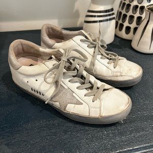Golden Goose White & Silver Sparkle Super-Star Leather Sneaker